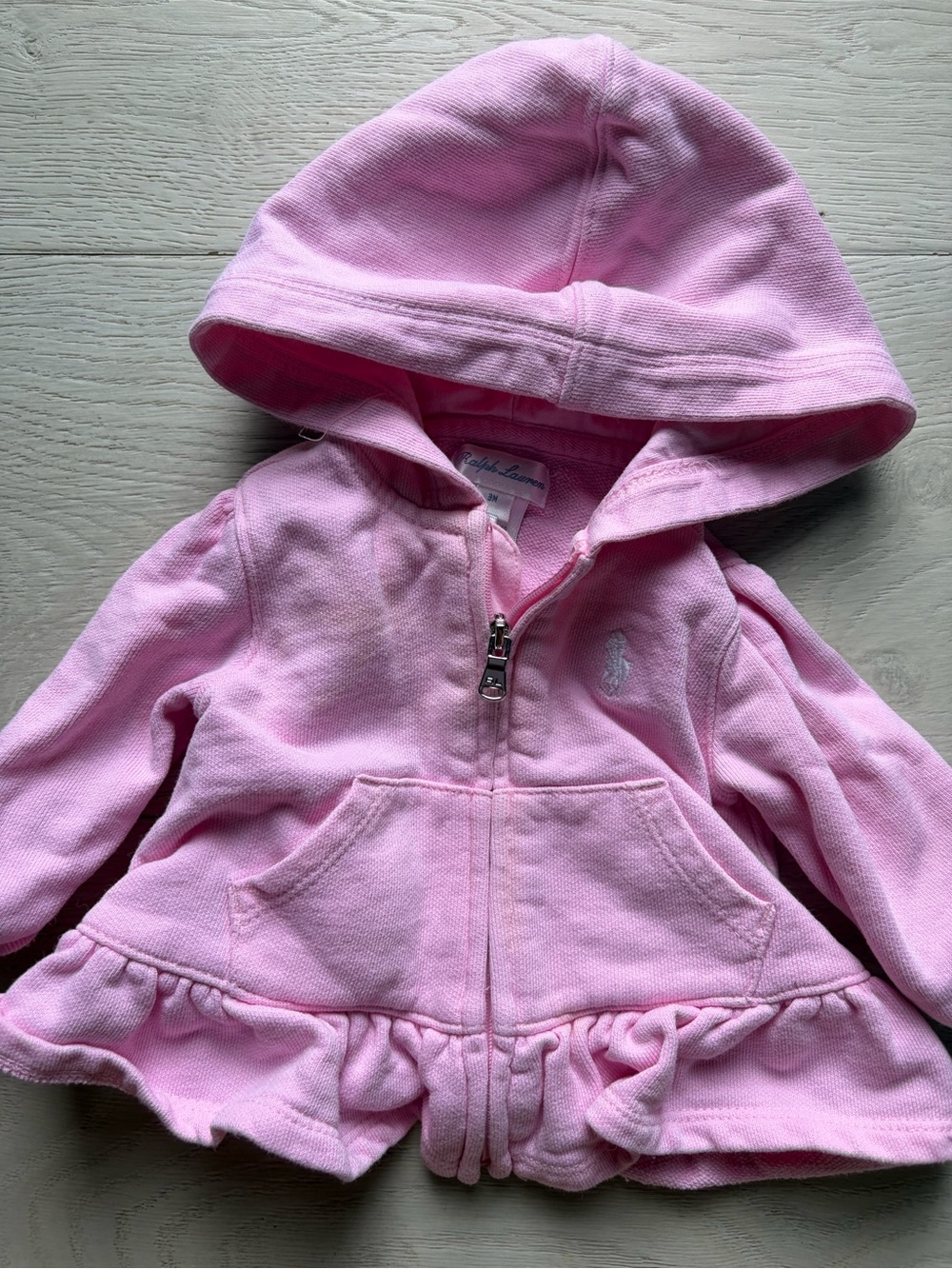 Ralph Lauren Pink Hooded Zip-Front Peplum Sweatshirt 3 months